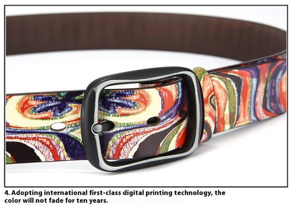 Pure Cowhide Printed Rainbow Graffiti Leather Decorative Belt ca7506cf d79d 4a4a 8647 edb47c0bdd81