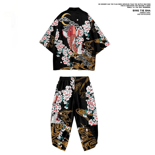 Koi Digital Printing Japanese Harajuku Kimono Robe Cloak Cropped Pants Set caa0bcda a0e2 4fcf a393 fd16fd84aed8 fine