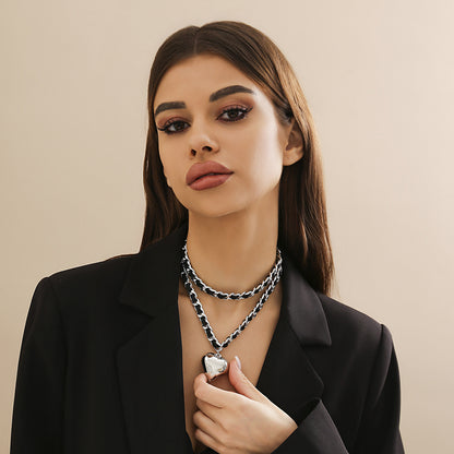 Big Love Double-layer Chains Design Necklace Women Street Punk Style Necklace Fashion Jewelry caa25bb5 e12f 42f5 b936 df2bfc0