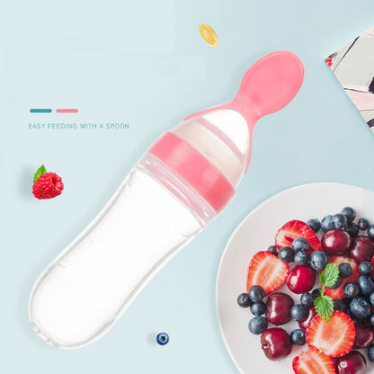 Safe Newborn Baby Feeding Bottle Toddler Silicone Squeeze Feeding Spoon Milk Bottle Baby Training Feeder Food Supplement cac2