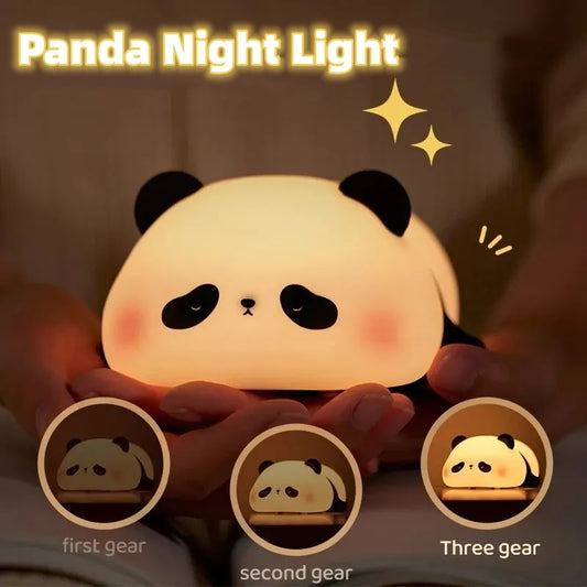 Panda Night Lights For Kids Cute Animal Silicone Timing Rechargeable Lamp Cartoon Panda Bedroom Decoration Kids Boys Girls Gi