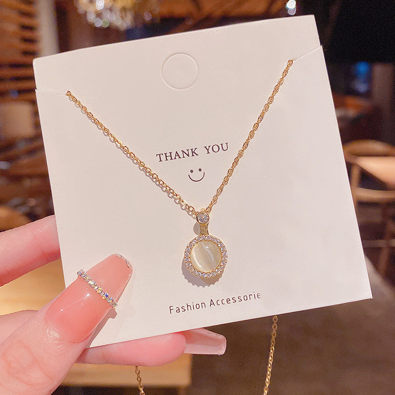 Rotatable Opal Titanium Steel Necklace Female Wild Simple Clavicle Chain cada5f3d 1a25 4c4c b100 35c2450d9074
