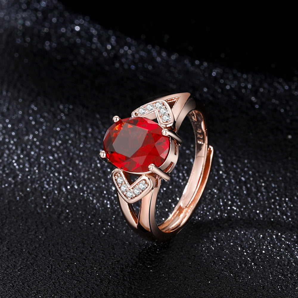 High-grade Ring Necklace Ear Stud Ornament Colored Gems Set Three-piece Set