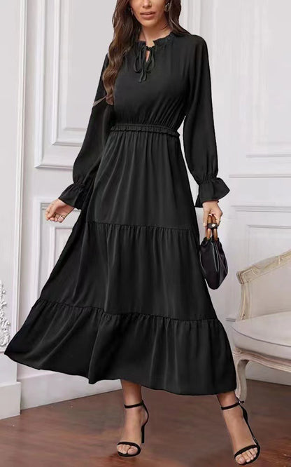 Summer Solid Color Long Sleeve European And American Style Women Dress Ladies caf62f4d 6145 4691 b59a be536424fd57