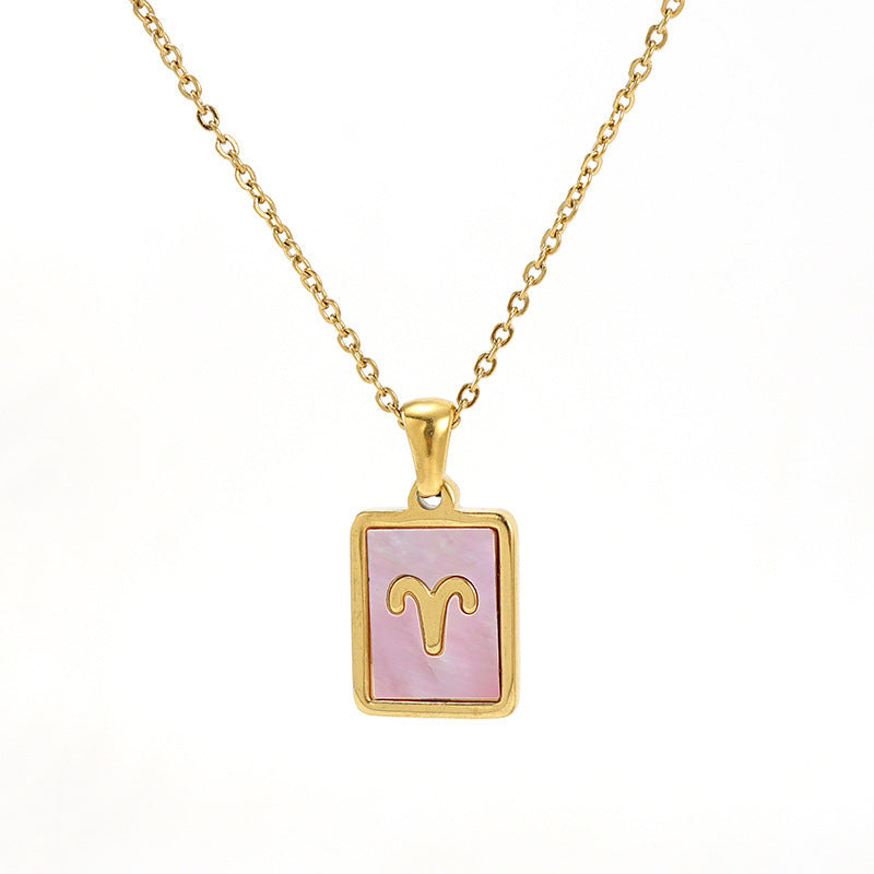 Stainless Steel Square Shell Zodiac Necklace cb2f1740 8368 411f 8633 0a32c2414d7d