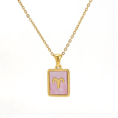 Stainless Steel Square Shell Zodiac Necklace cb2f1740 8368 411f 8633 0a32c2414d7d