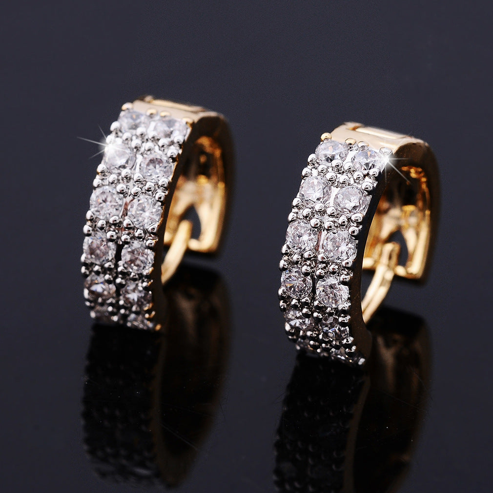 Two-color Plating Fine Zircon-embedded Earrings Women cb395634 7fb0 4884 b0b5 00d5c235cd4e