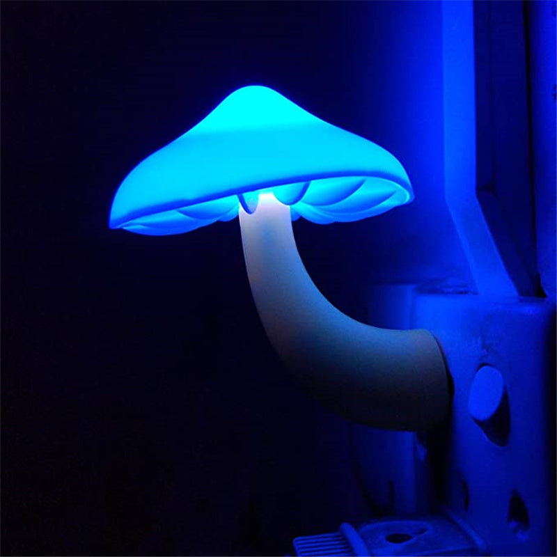 LED Night Light Mushroom Wall Socket Lamp EU US Plug Warm White Light-control Sensor Bedroom Light Home Decoration cb86cf3d e