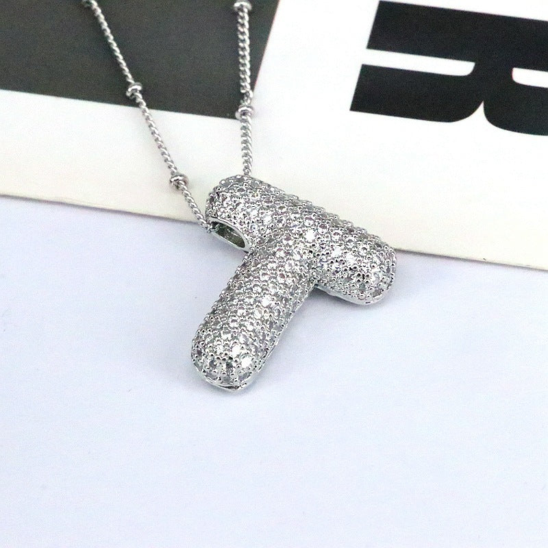 Brass Zircon Bubble Balloon Letter Pendant Necklace For Women cbb0183d d4ca 4eb1 8f73 ed5fc53f2d4c
