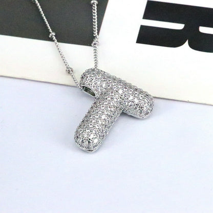 Brass Zircon Bubble Balloon Letter Pendant Necklace For Women cbb0183d d4ca 4eb1 8f73 ed5fc53f2d4c