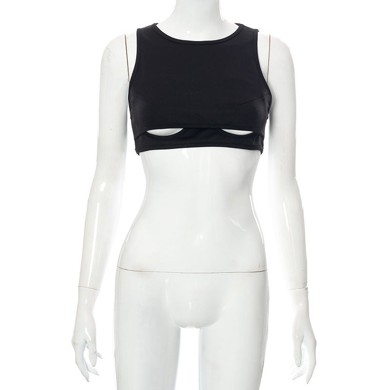 Solid Color And V-neck Solid Color Sleeveless Short Round Neck Hollow Vest cc0a7db1 f8e9 465b 85e0 a7ddbf2cced4