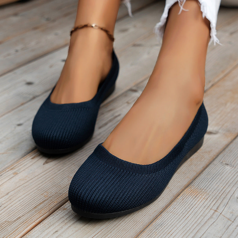 Round Toe Flats Shoes Casual Comfortable Soft Slip On Knit Mesh Shoes For Women cc0c154e cbb3 4df0 b29b e7e183a5d752