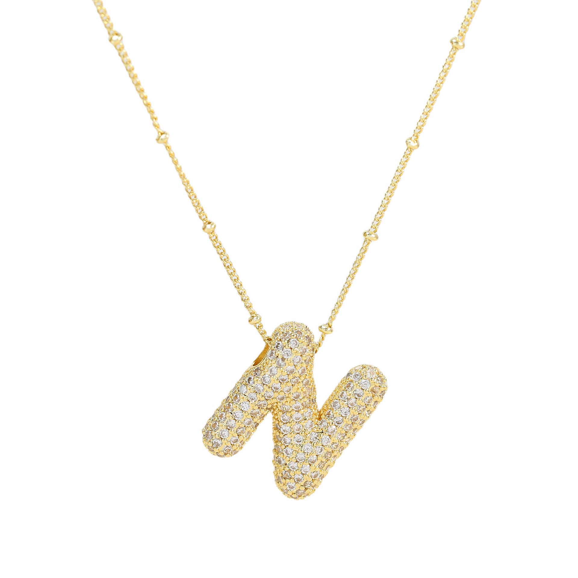 Brass Zircon Bubble Balloon Letter Pendant Necklace For Women cc143019 cbb5 4cc0 b279 c9a59edf64ed