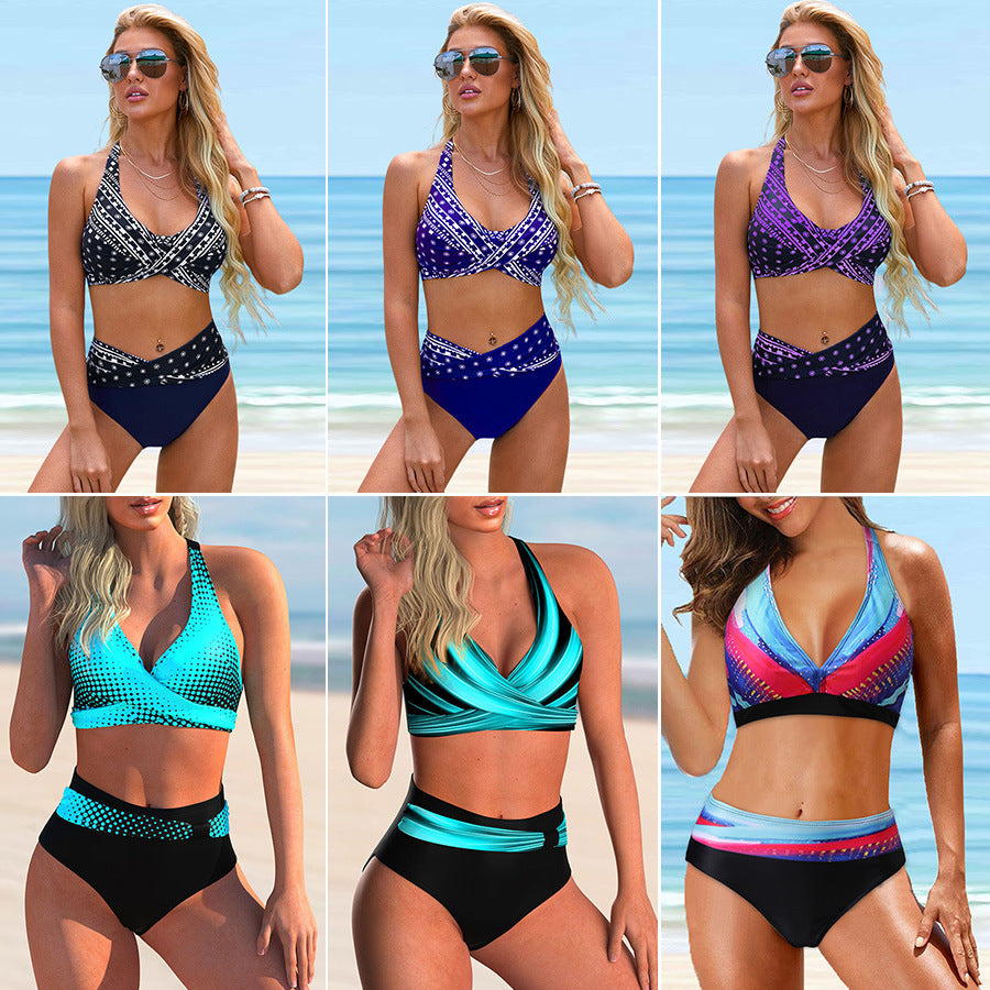 Spring And Summer New Swimwear Spot European And American Sexy Split Color Matching High Waist Swimsuit Bikini cc2952d3 66d3 