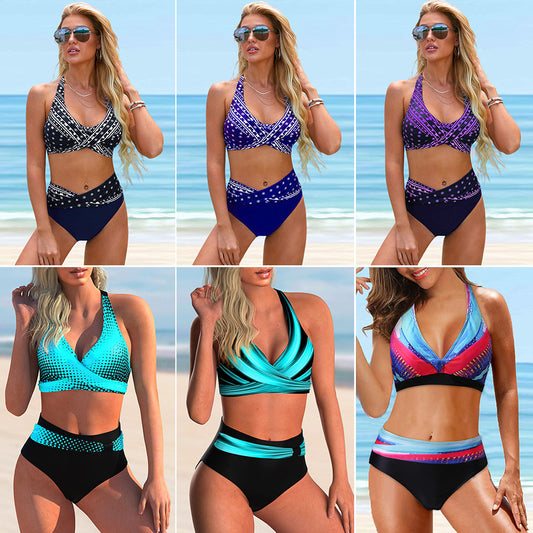 Spring And Summer New Swimwear Spot European And American Sexy Split Color Matching High Waist Swimsuit Bikini cc2952d3 66d3 