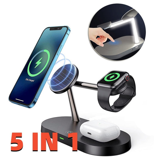 Multifunctional Five-In-One Magnetic Wireless Charging Watch Headset Desktop Mobile Phone Holder Charger 15W Fast Charge - 图片 1
