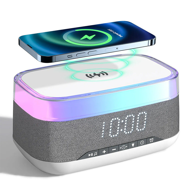 Intelligent Multifunctional Alarm Clock Bluetooth Speaker Wireless Charger Fast Charge Clock Atmosphere Night Light Home Deco