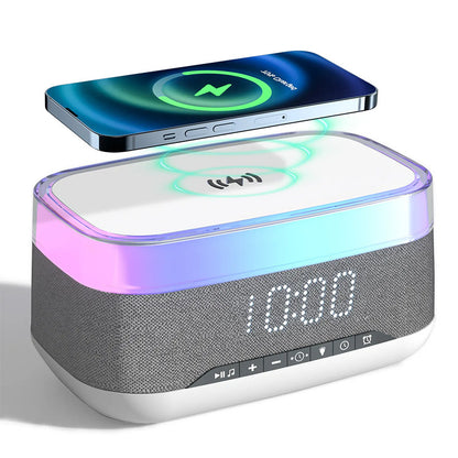 Intelligent Multifunctional Alarm Clock Bluetooth Speaker Wireless Charger Fast Charge Clock Atmosphere Night Light Home Deco