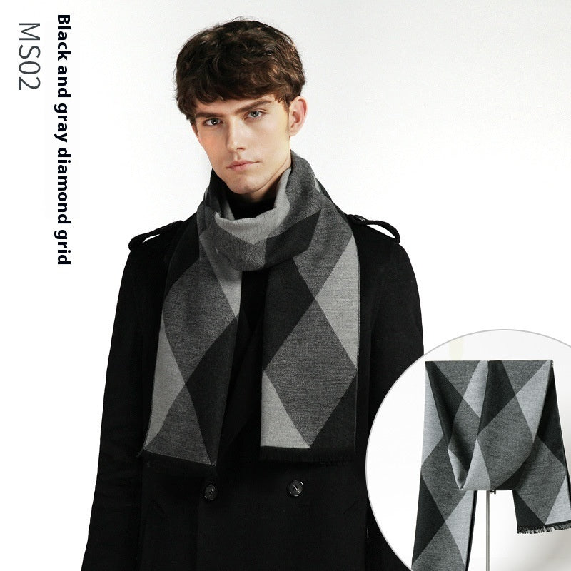 Simple Plaid Warm Keeping Artificial Cashmere Scarf cd18c018 1371 4fab 8810 375d5a2d6214 trans