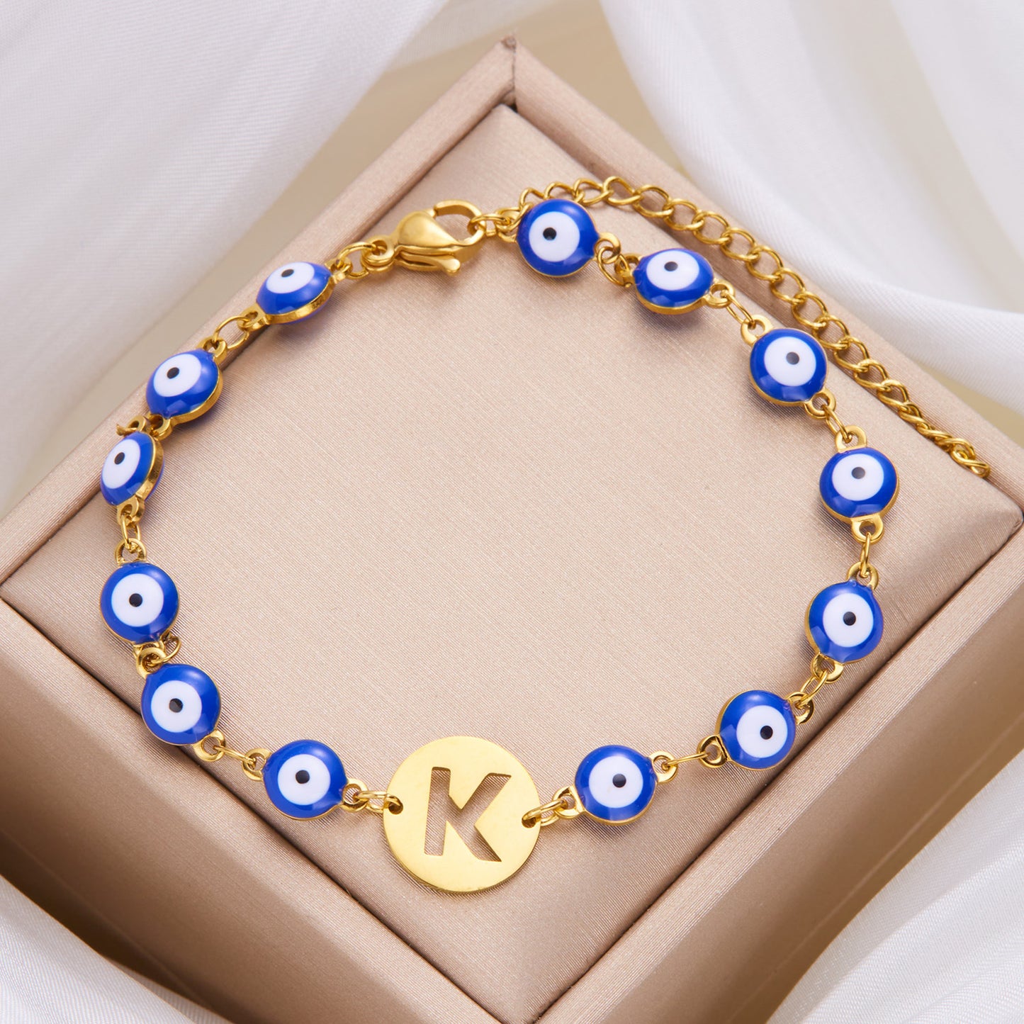 Women's High-grade Stainless Steel Blue Eyes Fashion Hollowed-out 26 Letter Bracelet cd2df585 f237 41c0 a8b4 b4ada417c2cb