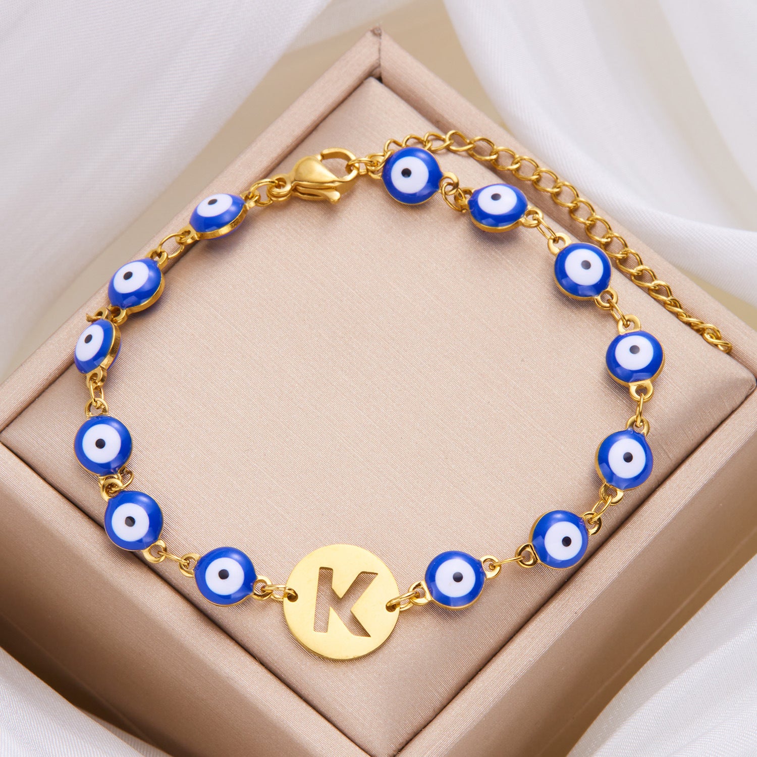 Women's High-grade Stainless Steel Blue Eyes Fashion Hollowed-out 26 Letter Bracelet cd2df585 f237 41c0 a8b4 b4ada417c2cb