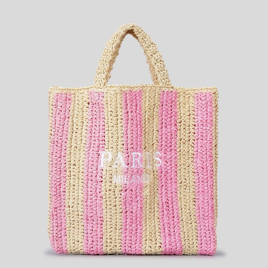 Striped Hand-woven Straw Bag Women's Embroidered Letters cd4322e5 8d13 4380 bab5 d7e5a4045643