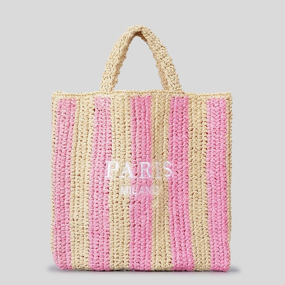 Striped Hand-woven Straw Bag Women's Embroidered Letters cd4322e5 8d13 4380 bab5 d7e5a4045643