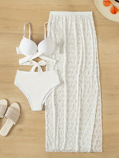 Swimsuit Elegant Gathered Long Skirt Bikini Three Pieces cd50dfa4 53fc 43c6 a5af de36161f8c78