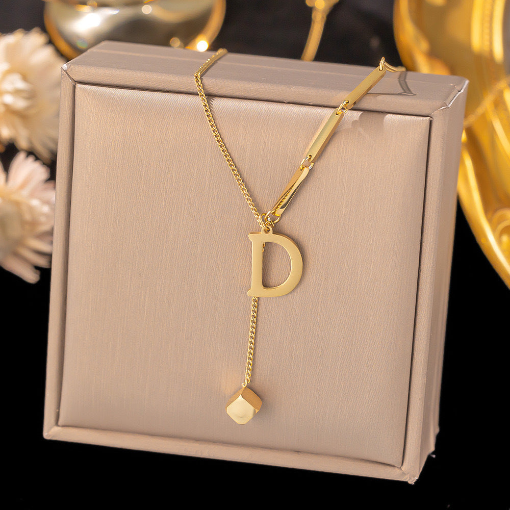 Necklace Ornament Titanium Steel Tassel 26 Letters Female Small Square Pendant Graceful Personality Jewelry cd7ff077 00cf 4b7