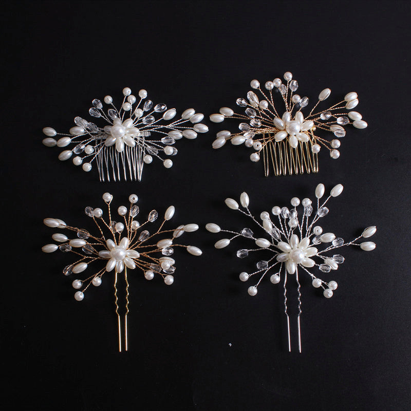 Korean Exquisite Pearl Comb Diamond Crystal Fork Handmade Hairpin Bridal Headwear Accessories cdb441bc ef42 49a2 ad8f ba5c522