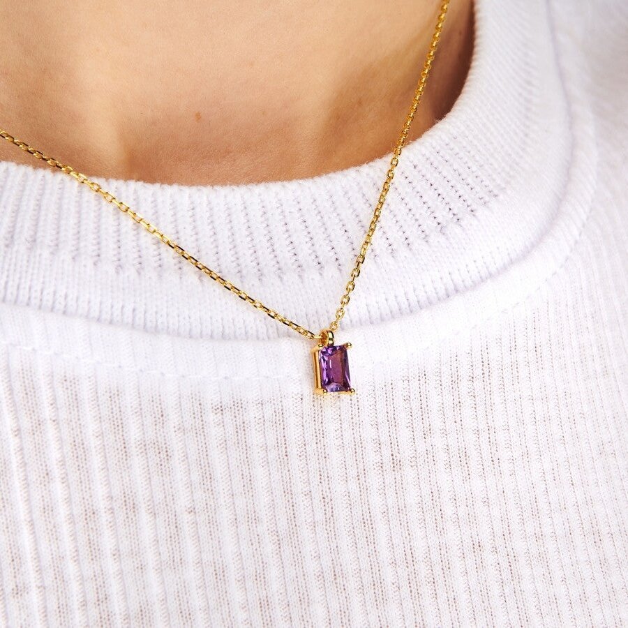 Rectangular 12month Birthday Stone Pendant Colorful Zircon Clavicle Chain cdbc01d1 c5ae 44f0 a649 3b8a19a59a41