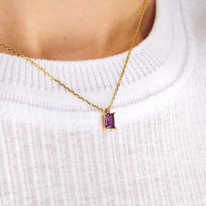 Rectangular 12month Birthday Stone Pendant Colorful Zircon Clavicle Chain cdbc01d1 c5ae 44f0 a649 3b8a19a59a41