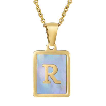 Titanium Steel 26 English Letter Necklace Blue Shell cdc4107d cc26 40b6 bcfa a74bfea0b144
