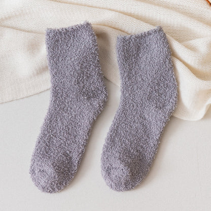 Autumn And Winter Half Velvet Socks Coral Velvet Women's Solid Color Socks Thickened Warm Mid-calf Length Socks ce03baa5 16ab