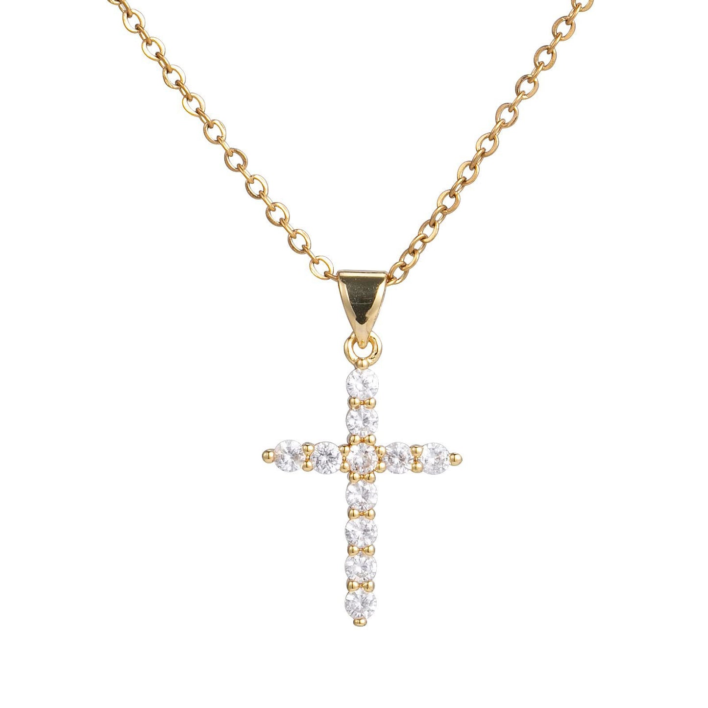 Cross Zircon Full Diamond Crown Circle Rotatable Women's Necklace ce099fd8 e58f 4cfe bdac aee44fd27001