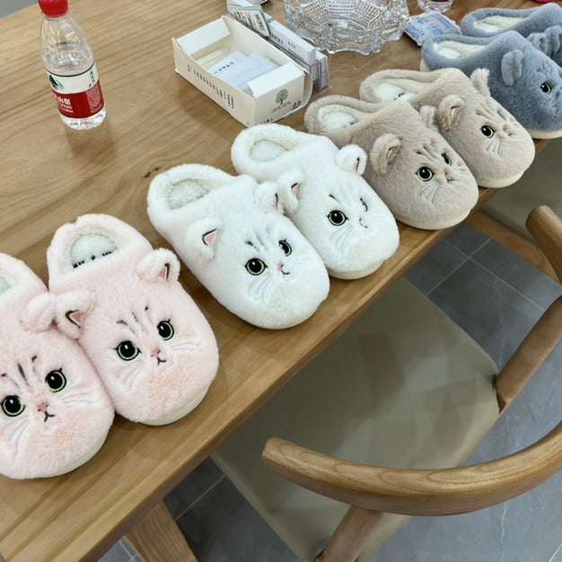 Cute Cat Plush Slippers Winter Warm Floor Bedroom Home Slippers For Couple Non-slip House Shoes Women Men ce68a175 880c 46a3 