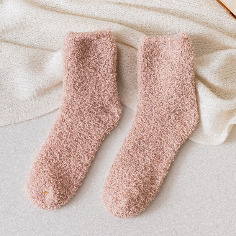 Autumn And Winter Half Velvet Socks Coral Velvet Women's Solid Color Socks Thickened Warm Mid-calf Length Socks ce6e550e 600c