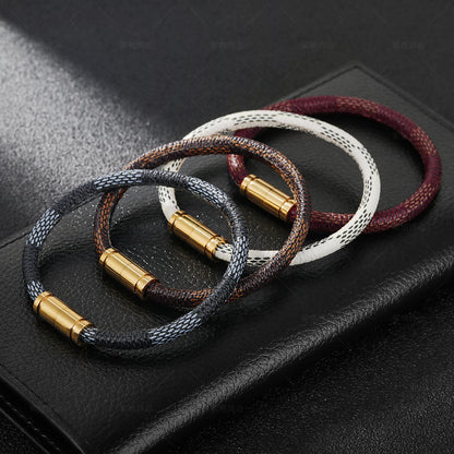 Stainless Steel Magnetic Buckle Leather Striped Bracelet ce80f299 04c5 42ae 9451 946f1b228d7f