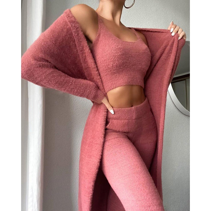 Cozy Pajama Set, 3 Piece Lounge Set, Cute Loungewear, Warm Suit Sets, Matching Set, Lounge Set, 3 Piece Pant Sets, Women Wint