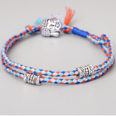 Hand-woven colorful lucky rope bracelet adjustable silver Buddha head double simple bracelet ce98ccac d19b 494f 9c18 4262f586