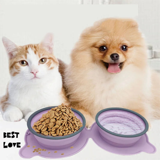 Portable Silicone Double Dog Food Bowls Foldable Non-Slip Cat Bowl Pet Travel Anti-Choking Feeding Bowl Outdoor cec7524c 8df5