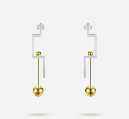 18K Gold Plated Titanium Steel Geometric Steel Ball Mixed Color Earrings - HD Wireless Product #7