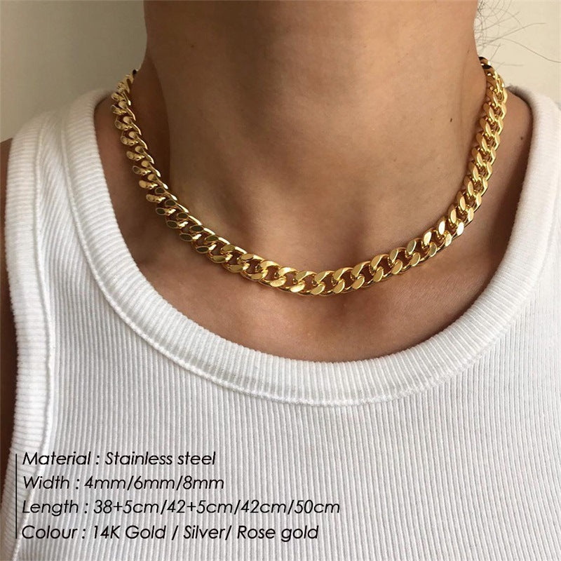 Stainless Steel Necklace 14K Gold Plated Cuban Chain Clavicle Chain cf053513 c4eb 463f a1f1 0fda007bac9e