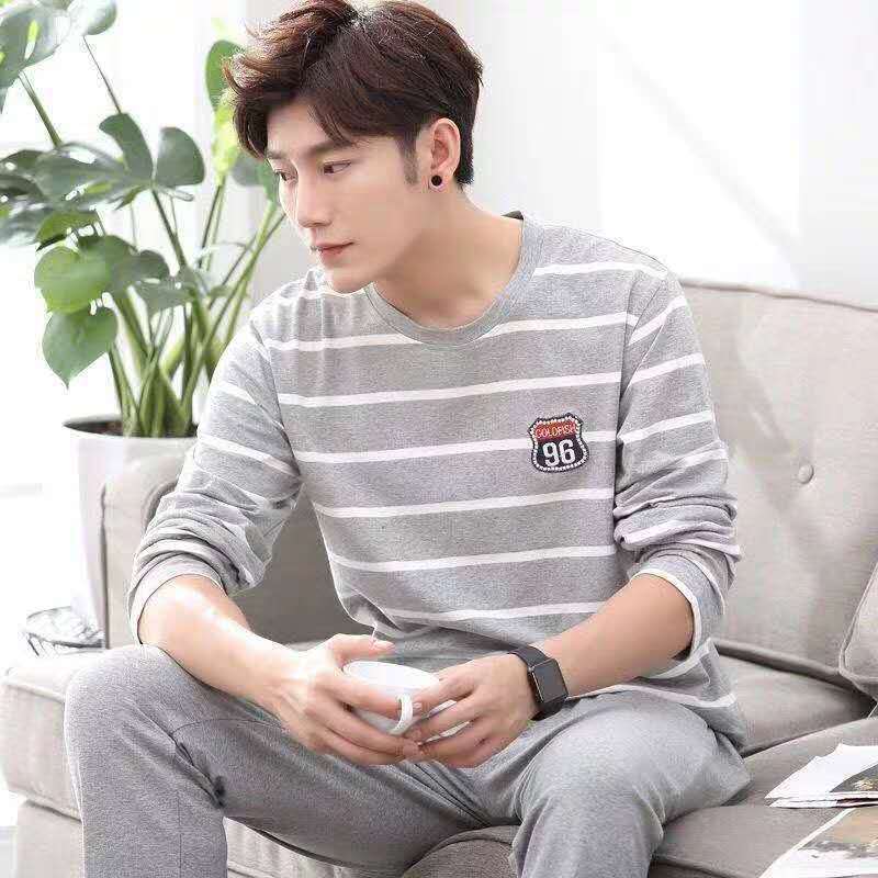 Pajamas Men's Long-sleeved Trousers Spring And Autumn Men's Pajamas Autumn And Winter Thin Plus Size Teenagers Home Wear Two-