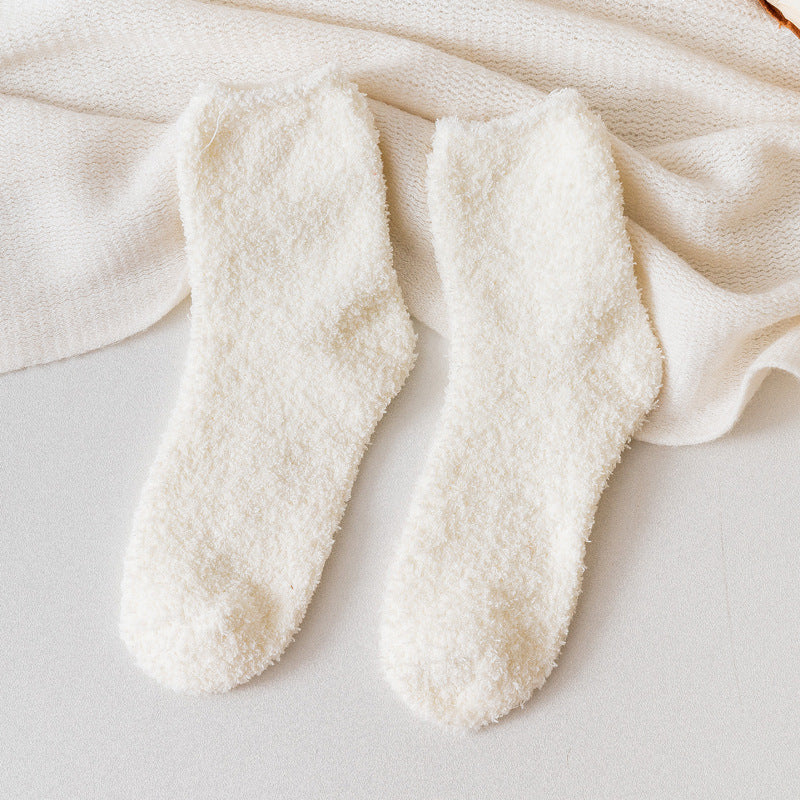 Autumn And Winter Half Velvet Socks Coral Velvet Women's Solid Color Socks Thickened Warm Mid-calf Length Socks cf4481df 3c3e