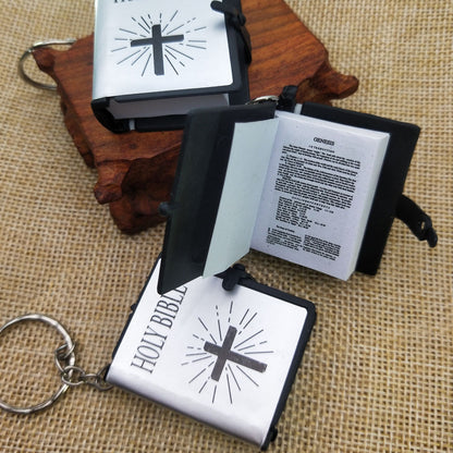 Mini English HOLY BIBLE Key Chains Real Paper Readable Bible Christian Keyrings Car Key Chains Bag Ornaments Religious Jewelr