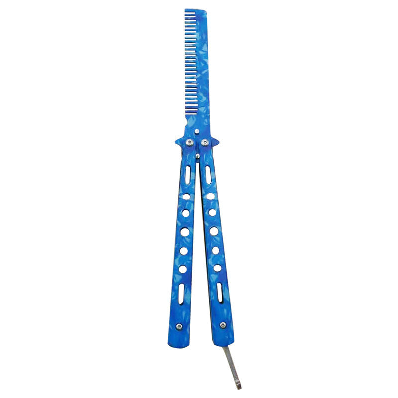 Outdoor Foldable Comb Stainless Steel Practice Training Butterfly Knife Comb Beard Moustache Brushe Salon Hairdressing Hair S