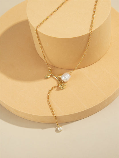 Simple Temperament Rose Flower Pearl Pendant Clavicle Chain cfd6f339 d146 40f7 a34c 569a042a6a59