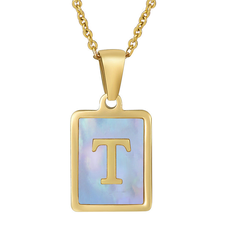 Titanium Steel 26 English Letter Necklace Blue Shell cfeb9629 2187 4e51 8278 4f10b31494e6
