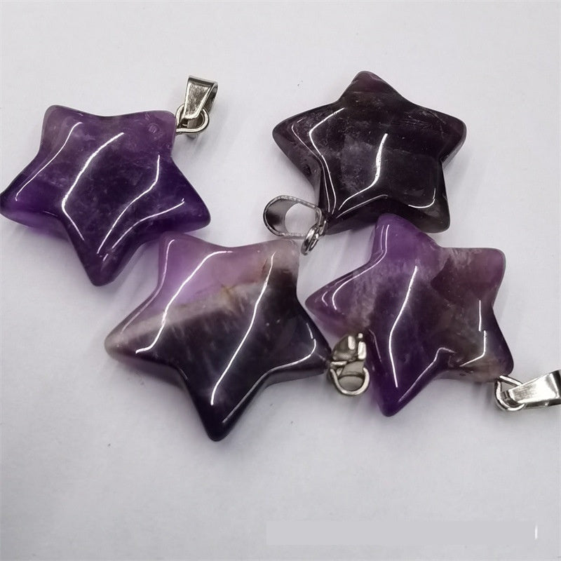 Natural Stone Crystal Agate Shuangbu Face Five-pointed Star Pendant d0165252 8aa2 43a1 8458 cb808d022bec fine